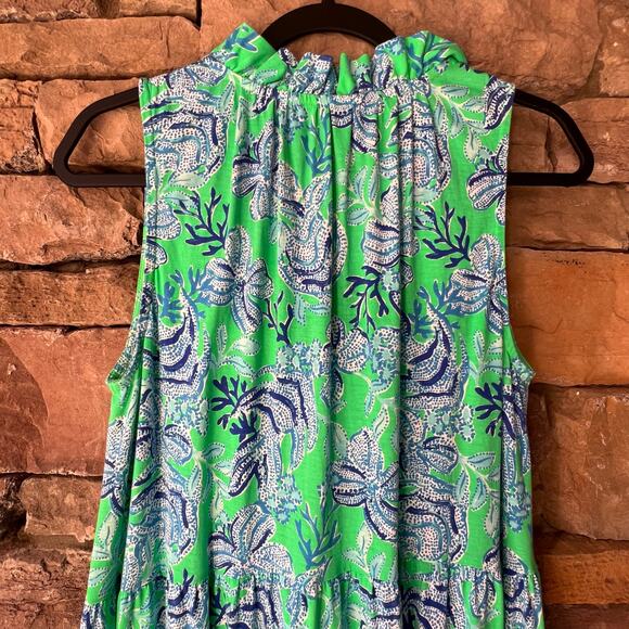 LILLY PULITZER Cabana Keepin It Reel Malone Blue Green Maxi Tiered Dress L - Picture 7 of 15
